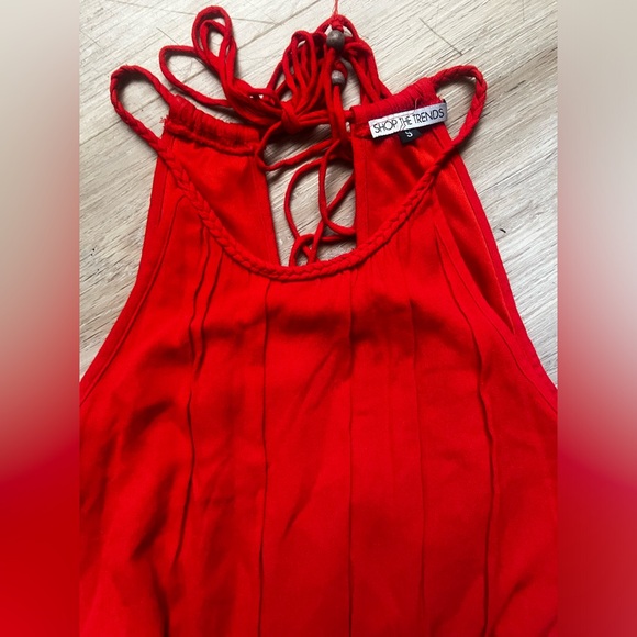 Red Boho Dress with Tassels Open Back Aztec Waistband - Picture 3 of 13